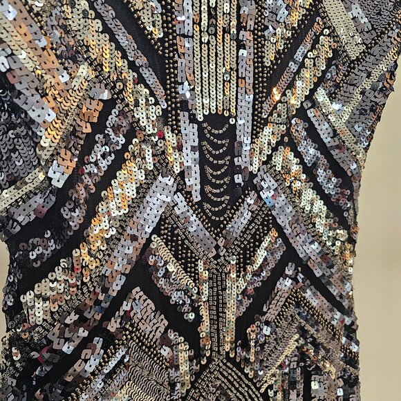 Guess by Marciano Black/Silver Sequin Cocktail Dress (Cap Sleeves) - Picture 3 of 7